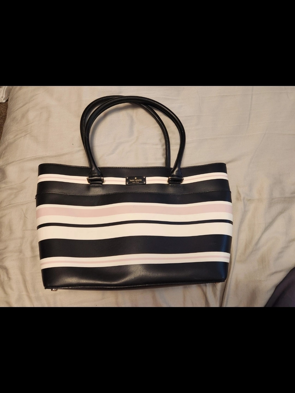 Kate Spade Margareta Black and Pink Striped Tote Bag With Matching Wallet!